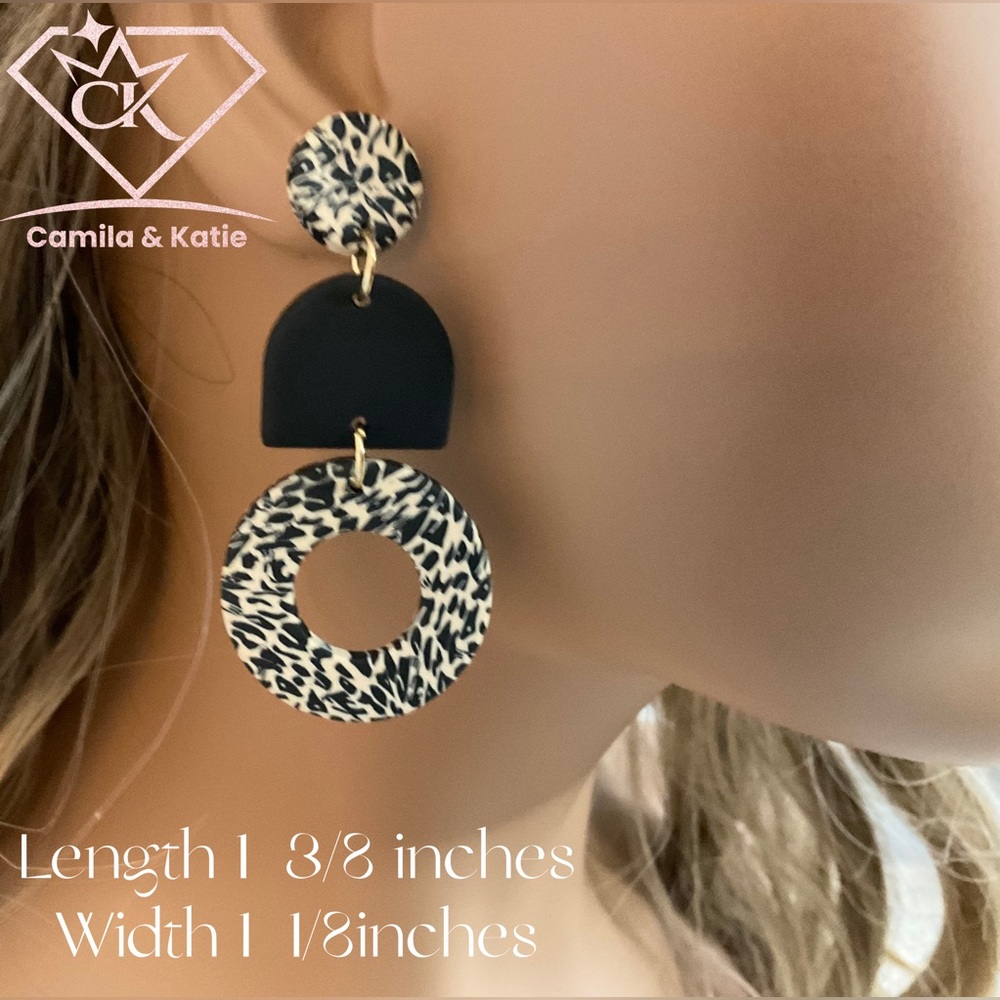 Black and Beige Clay Earrings